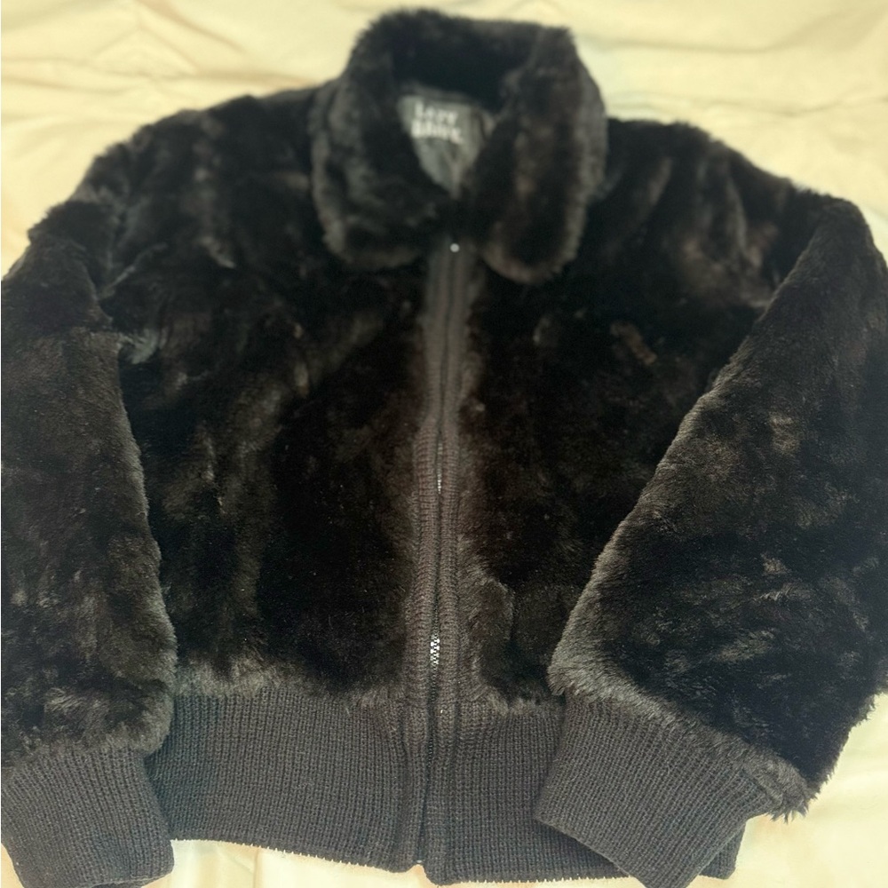 Women's Black Faux Fur Bomber Jacket